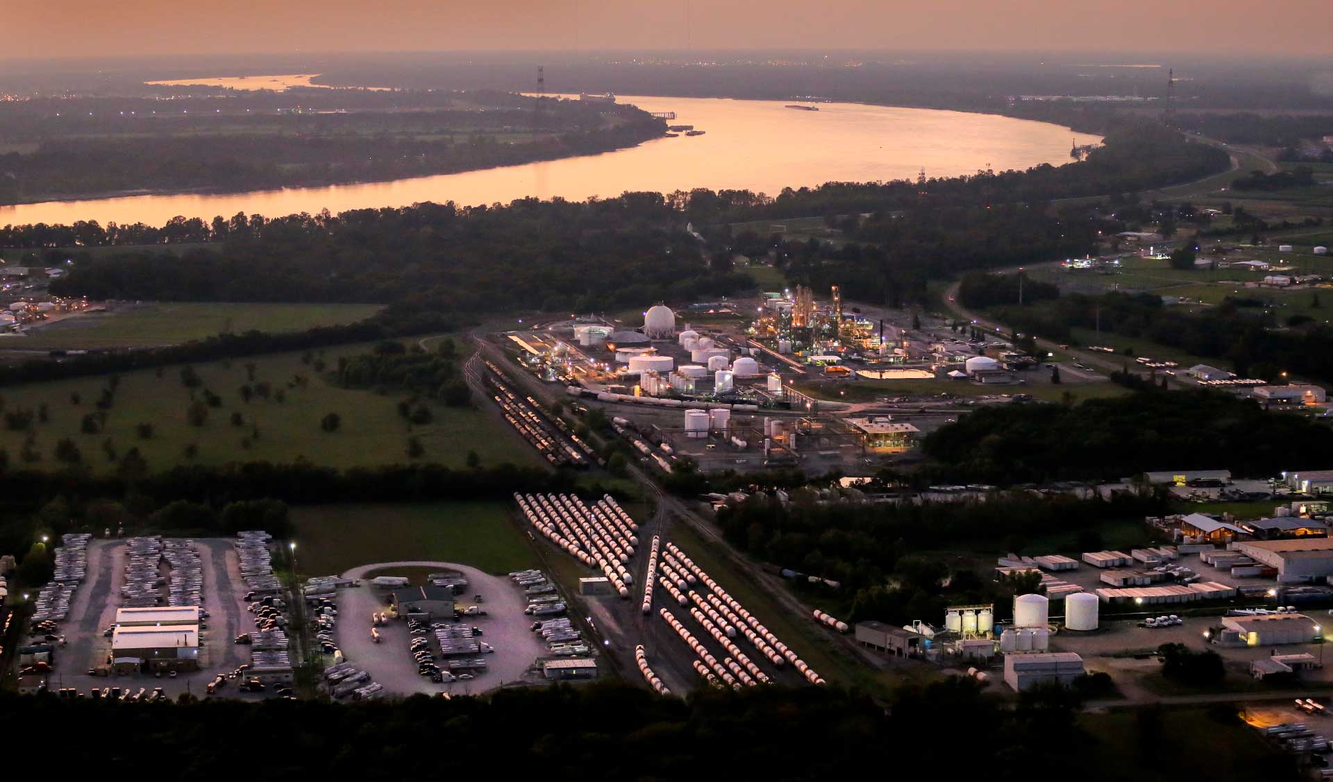 Aerial view of the area known as "Cancer Alley" in Louisiana