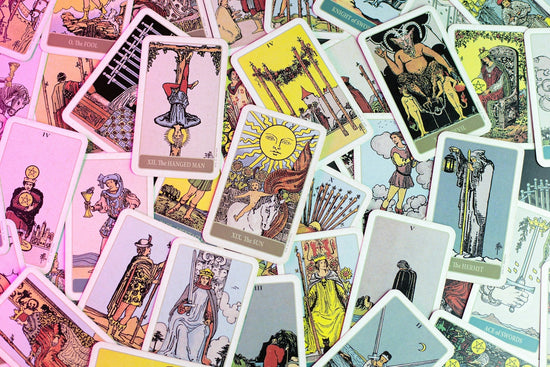 Rider-Waite-Smith's tarot deck spread out.