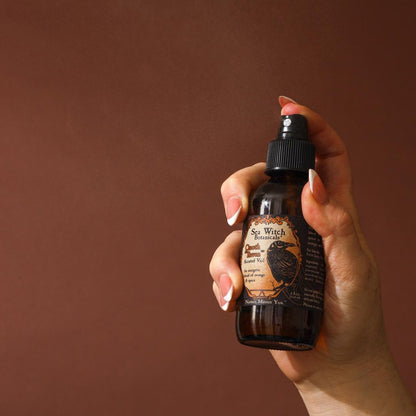 Hand holding a bottle against a brown background